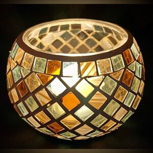 Vibrant Mosaic Stained Glass Votive Candle Holder - Boho Chic Cottagecore Decor